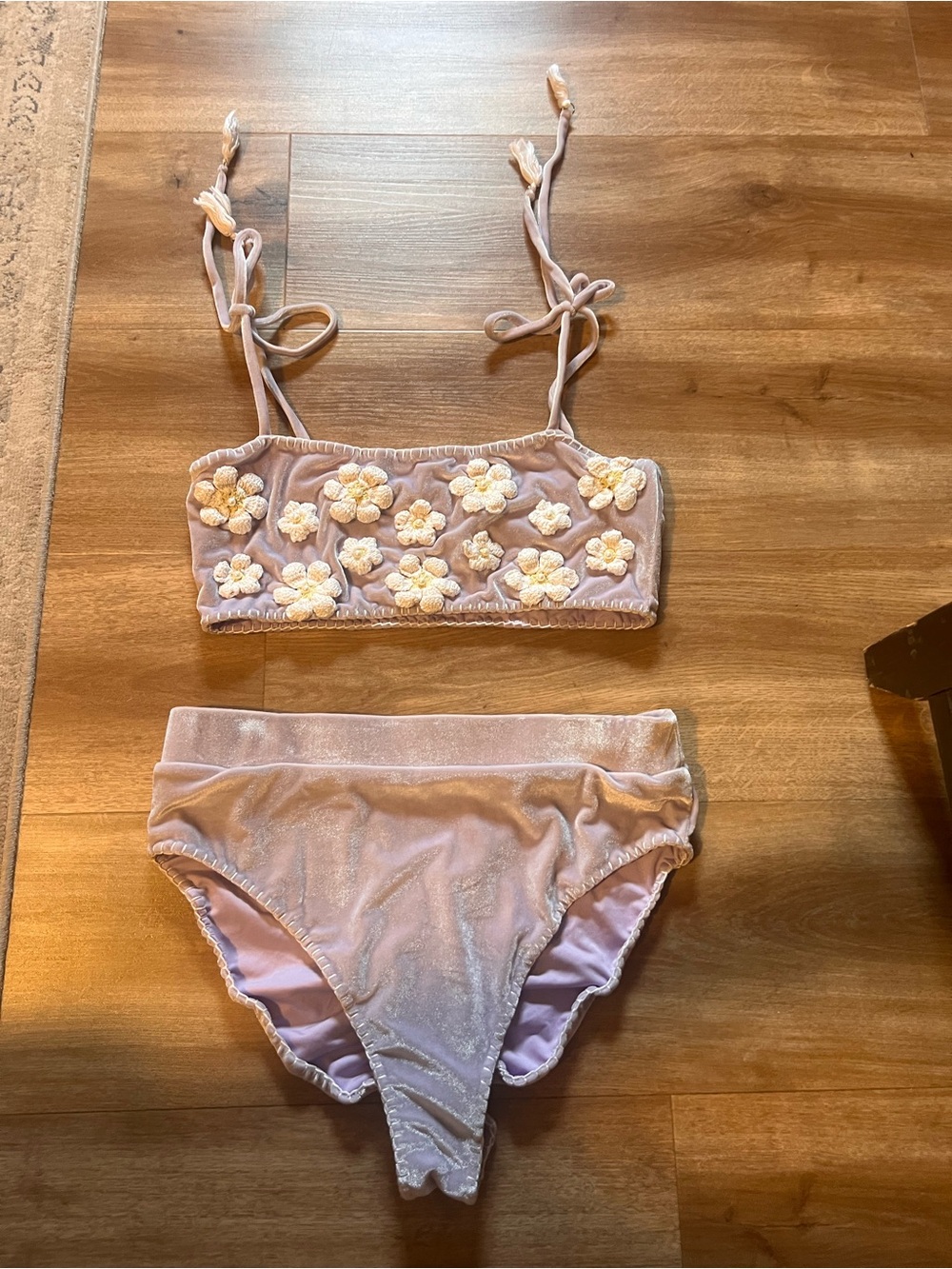 Anthropologie capittana mafer velvet crochet Floral Appliqué Bikini Set